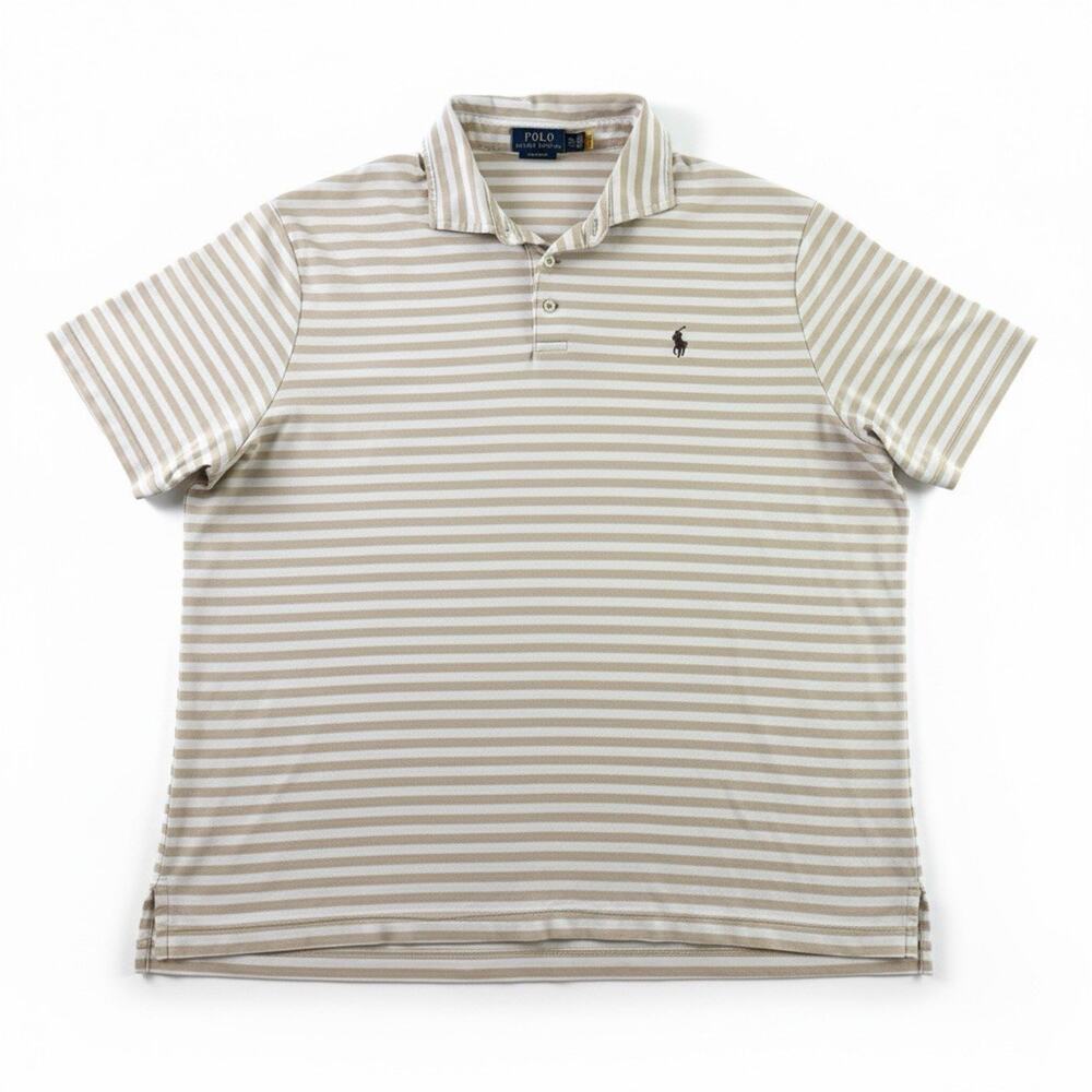 Polo Ralph Lauren Men’s XXL Classic Fit Beige White Striped Cotton Polo Shirt
